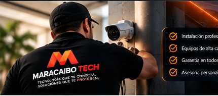 Técnico Maracaibo Tech instalando cámara